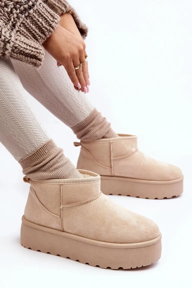 Śniegowce Damskie Na Platformie Jasnobeżowe Mennja