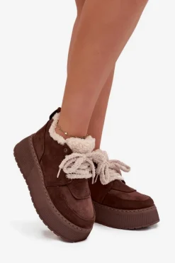 Śniegowce Damskie Na Platformie Z Futerkiem Typu Baranek Brązowe Luma