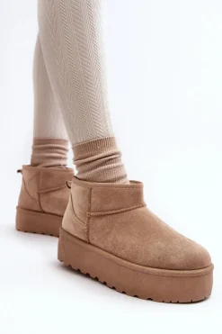 Śniegowce Damskie Na Platformie Beżowe Mennja