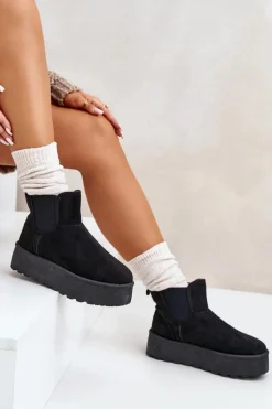 Śniegowce Damskie Na Platformie Z Elastycznymi Wstawkami Czarne Rialine