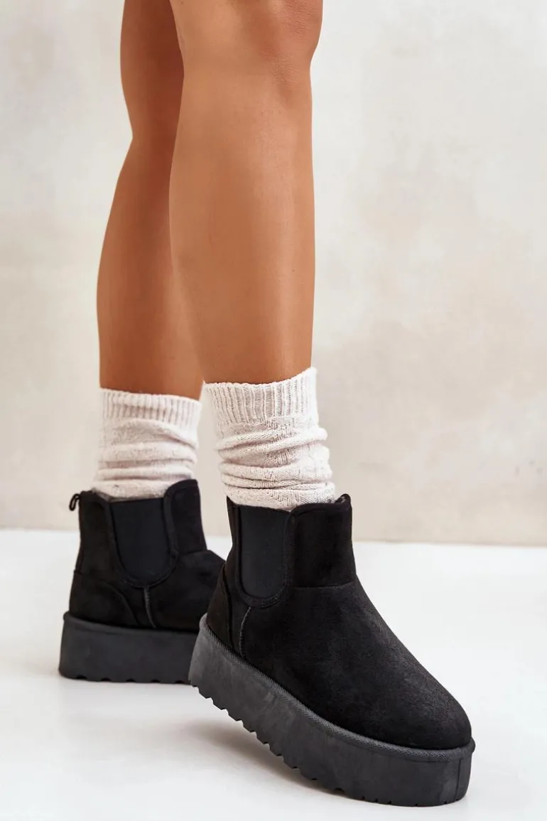 Śniegowce Damskie Na Platformie Z Elastycznymi Wstawkami Czarne Rialine