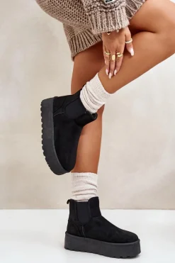 Śniegowce Damskie Na Platformie Z Elastycznymi Wstawkami Czarne Rialine