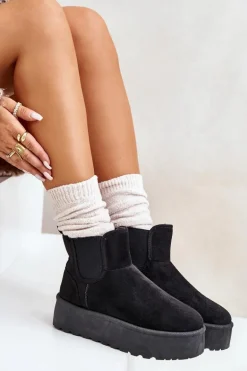 Śniegowce Damskie Na Platformie Z Elastycznymi Wstawkami Czarne Rialine