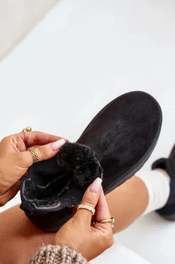 Śniegowce Damskie Na Platformie Z Elastycznymi Wstawkami Czarne Rialine