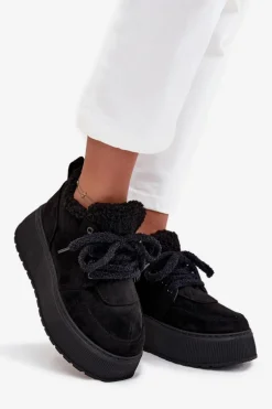 Śniegowce Damskie Na Platformie Z Futerkiem Typu Baranek Czarne Luma