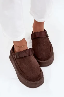 Śniegowce Damskie Na Platformie Z Rzepem Czekoladowe Jorielle