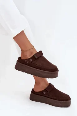 Śniegowce Damskie Na Platformie Z Rzepem Czekoladowe Jorielle