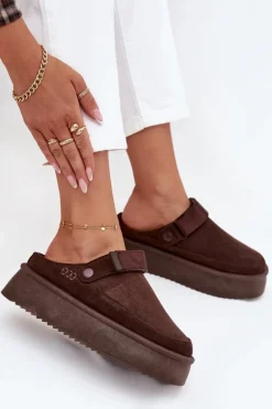 Śniegowce Damskie Na Platformie Z Rzepem Czekoladowe Jorielle