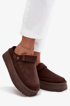 Śniegowce Damskie Na Platformie Z Rzepem Czekoladowe Jorielle