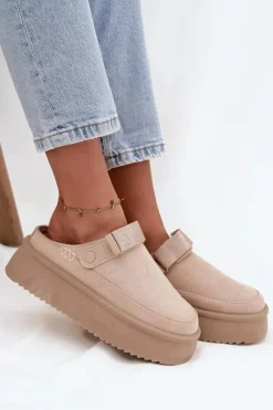 Śniegowce Damskie Na Platformie Z Rzepem Jasnobeżowe Jorielle