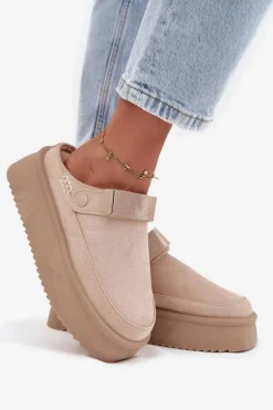 Śniegowce Damskie Na Platformie Z Rzepem Jasnobeżowe Jorielle