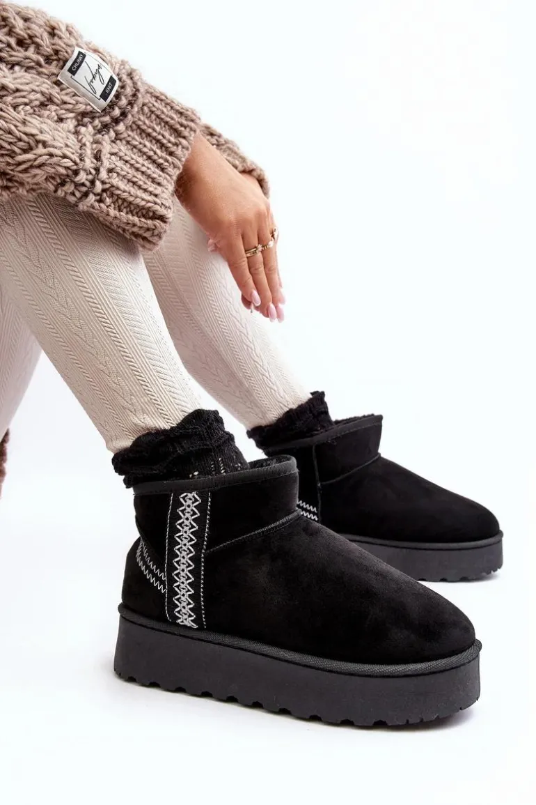 Śniegowce Damskie Na Platformie Ocieplane Czarne Lomessa