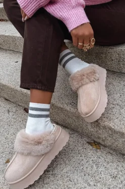 Śniegowce Damskie Na Platformie Z Futerkiem I Haftem Beżowe Querina