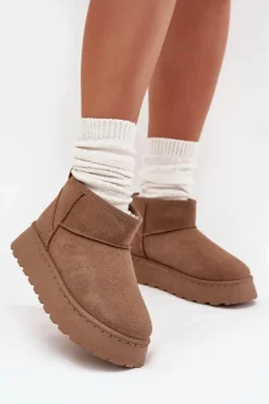 Śniegowce Damskie Na Platformie Ocieplane Futerkiem Khaki Vesirae