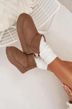 Śniegowce Damskie Na Platformie Ocieplane Futerkiem Khaki Vesirae