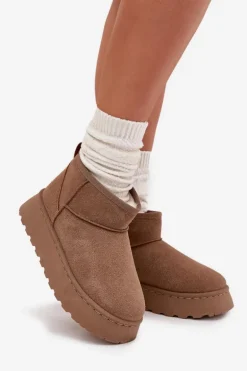 Śniegowce Damskie Na Platformie Ocieplane Futerkiem Khaki Vesirae