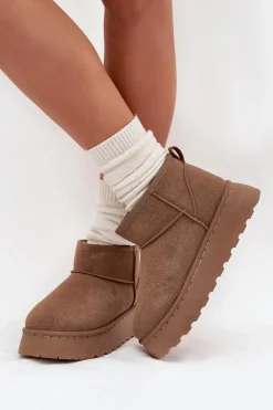 Śniegowce Damskie Na Platformie Ocieplane Futerkiem Khaki Vesirae