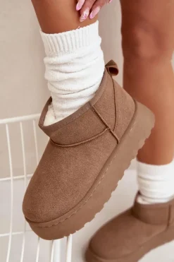 Śniegowce Damskie Na Platformie Ocieplane Futerkiem Khaki Vesirae