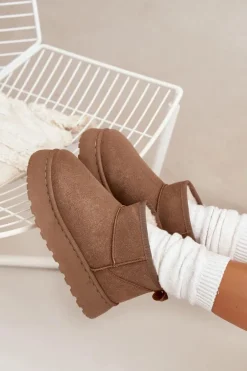 Śniegowce Damskie Na Platformie Ocieplane Futerkiem Khaki Vesirae