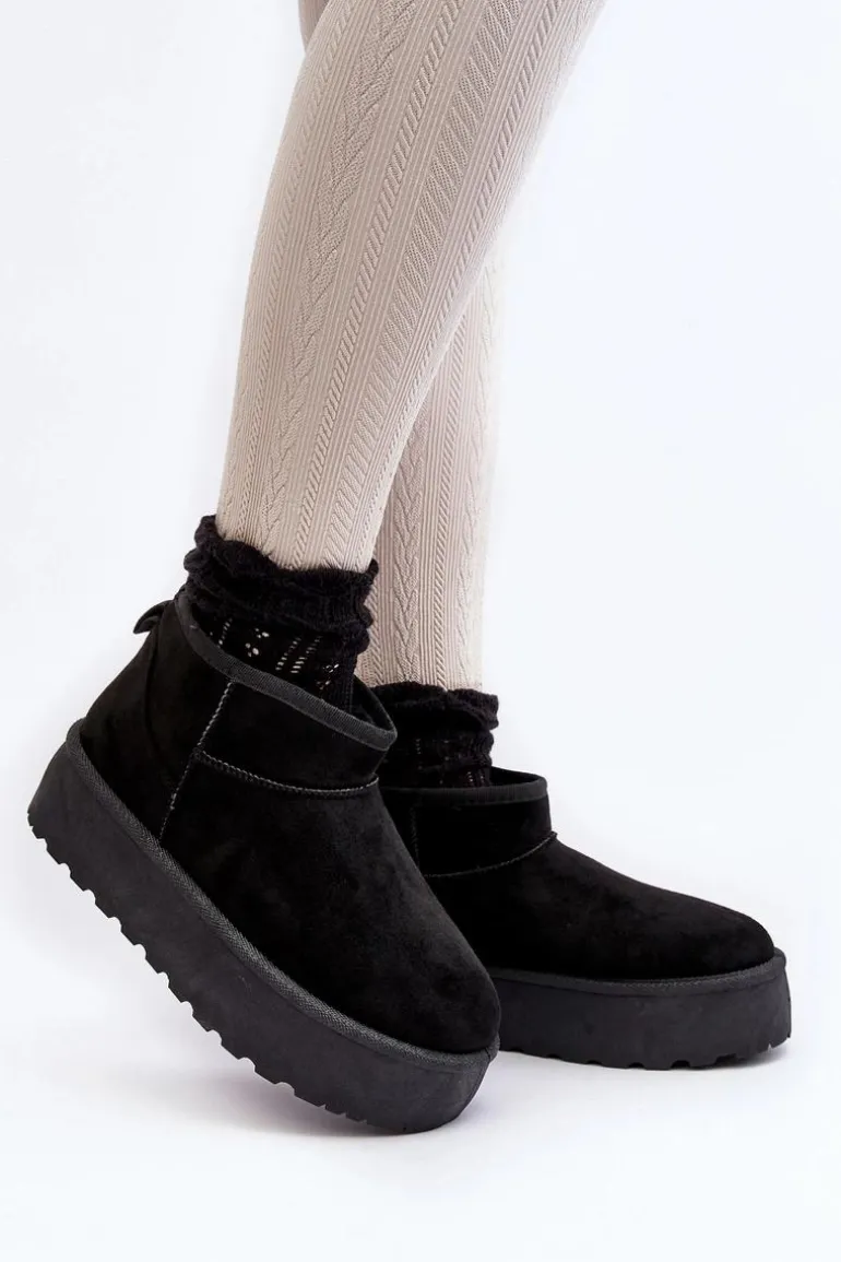 Śniegowce Damskie Na Platformie Czarne Mennja