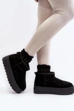 Śniegowce Damskie Na Platformie Czarne Mennja