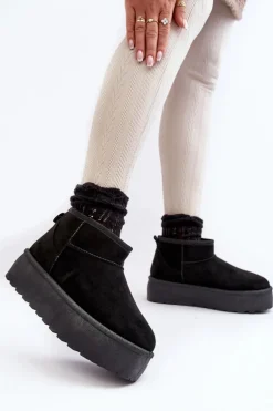 Śniegowce Damskie Na Platformie Czarne Mennja