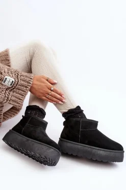 Śniegowce Damskie Na Platformie Czarne Mennja