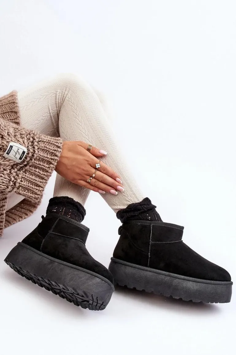 Śniegowce Damskie Na Platformie Czarne Mennja