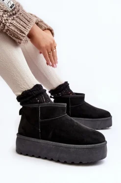 Śniegowce Damskie Na Platformie Czarne Mennja