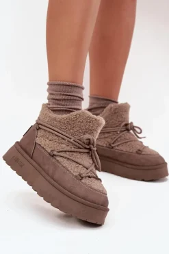 Śniegowce Damskie Na Platformie Z Futerkiem Typu Baranek Big Star SS274112 Brązowe