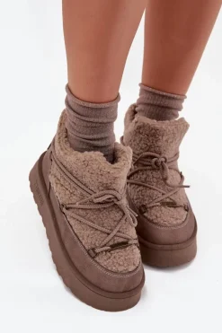 Śniegowce Damskie Na Platformie Z Futerkiem Typu Baranek Big Star SS274112 Brązowe