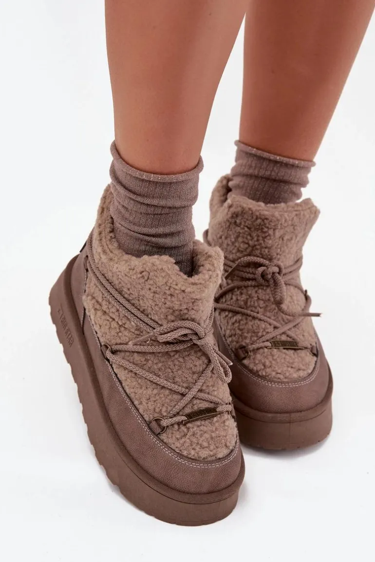 Śniegowce Damskie Na Platformie Z Futerkiem Typu Baranek Big Star SS274112 Brązowe