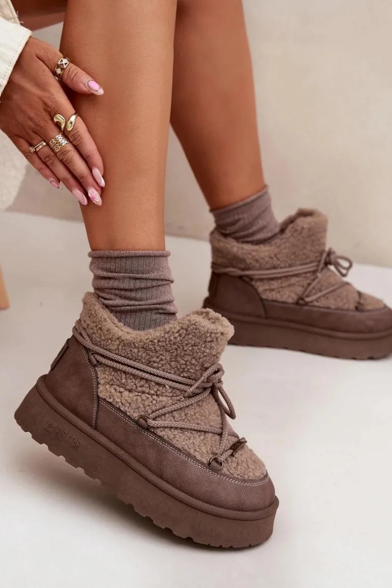 Śniegowce Damskie Na Platformie Z Futerkiem Typu Baranek Big Star SS274112 Brązowe
