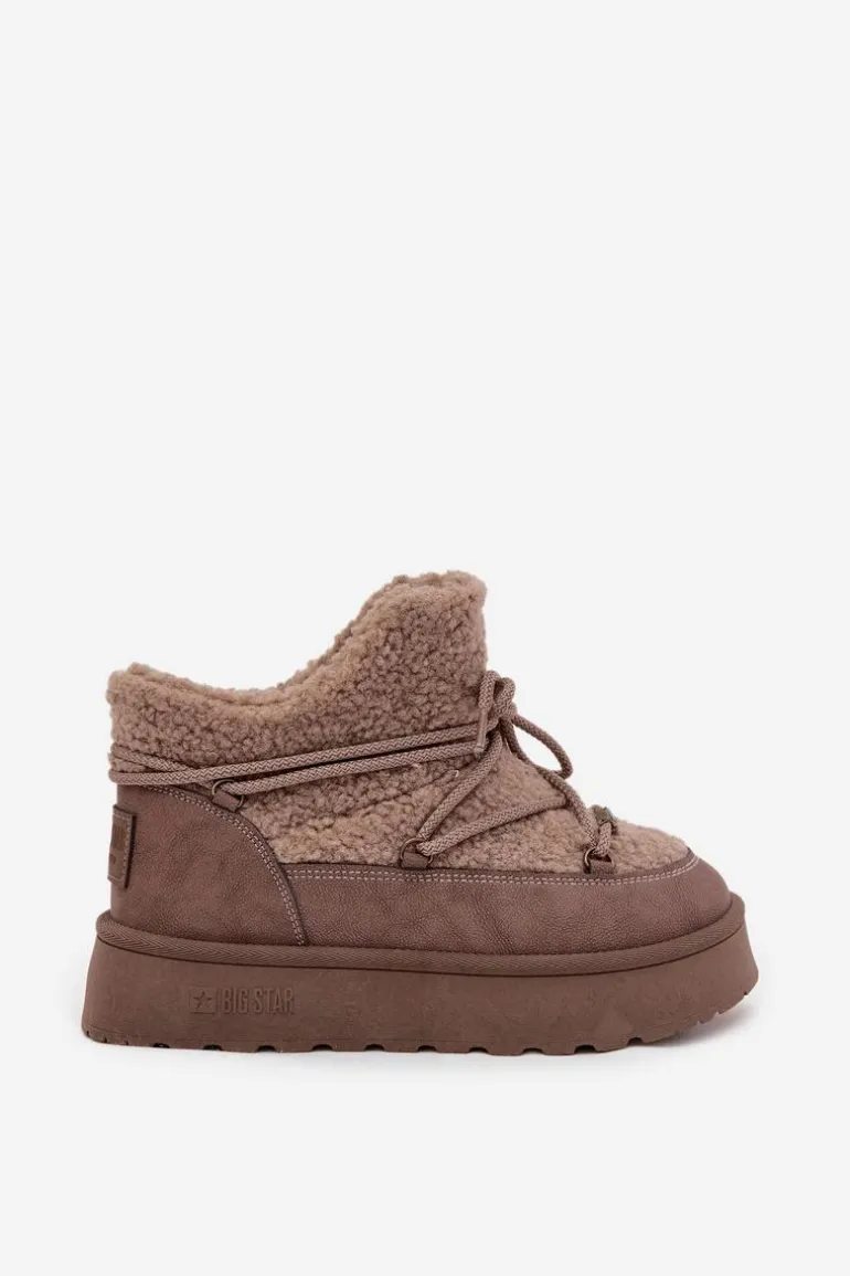 Śniegowce Damskie Na Platformie Z Futerkiem Typu Baranek Big Star SS274112 Brązowe