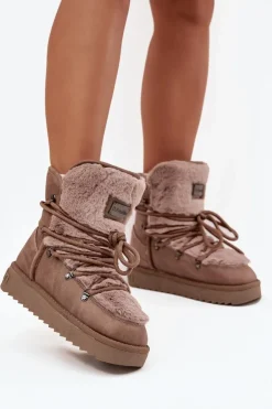 Śniegowce Damskie Na Platformie Z Futerkiem D.Franklin DFSH37022 Beżowe