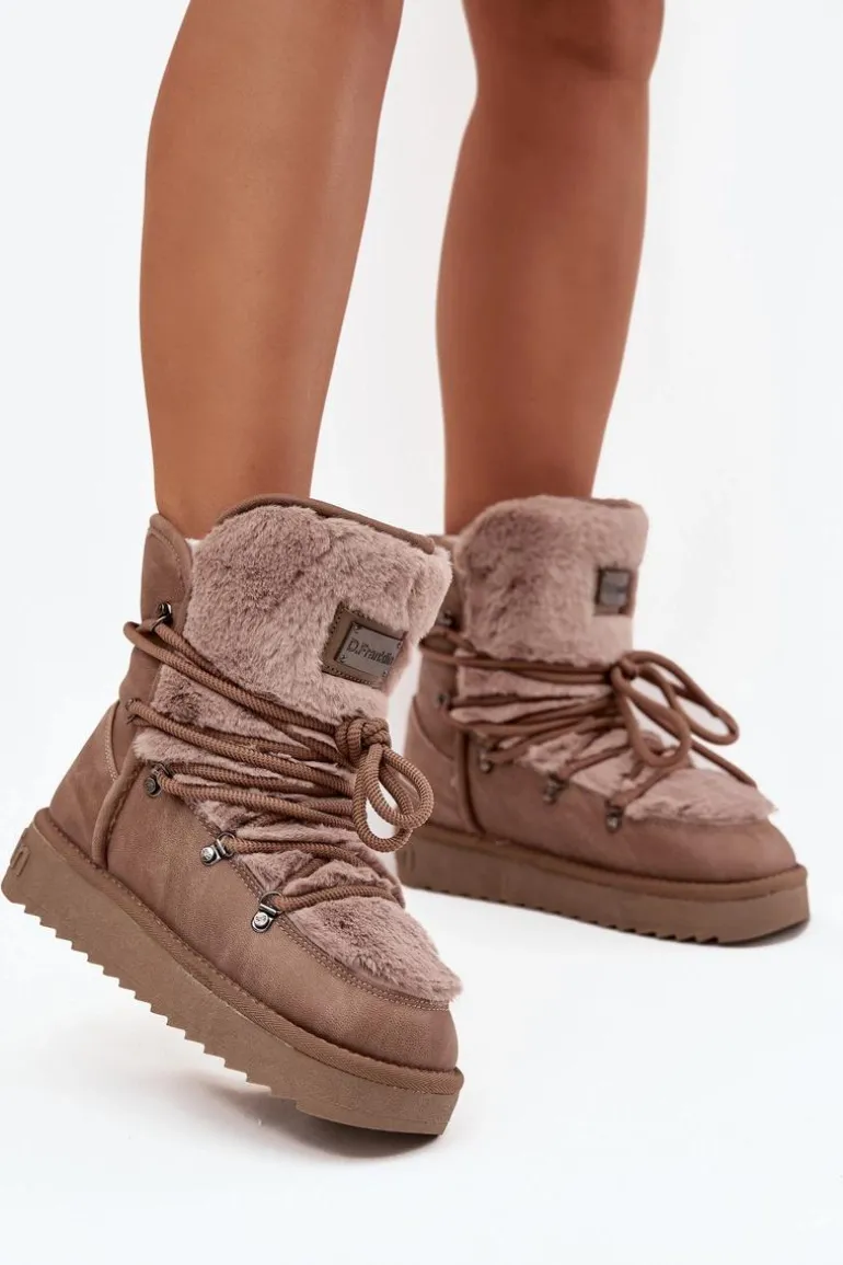 Śniegowce Damskie Na Platformie Z Futerkiem D.Franklin DFSH37022 Beżowe