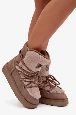 Śniegowce Damskie Na Platformie Z Futerkiem D.Franklin DFSH37022 Beżowe