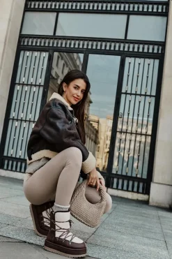 Śniegowce Damskie Na Platformie Z Wiązaniem Brązowe Riaviana