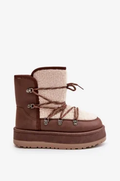 Śniegowce Damskie Na Platformie Z Wiązaniem Brązowe Riaviana