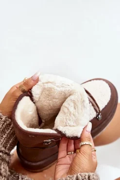 Śniegowce Damskie Na Platformie Z Wiązaniem Brązowe Riaviana