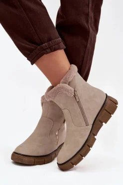 Śniegowce Damskie Na Platformie Z Futerkiem Beżowe Briselle