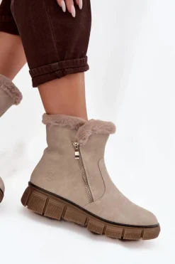 Śniegowce Damskie Na Platformie Z Futerkiem Beżowe Briselle
