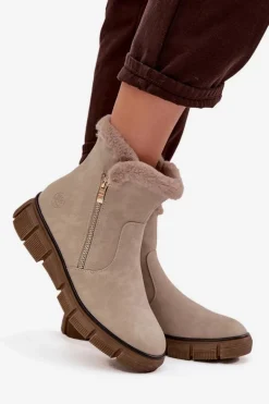 Śniegowce Damskie Na Platformie Z Futerkiem Beżowe Briselle