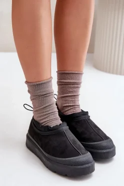 Śniegowce Damskie Na Platformie Z Niską Cholewką Czarne Izamine