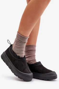 Śniegowce Damskie Na Platformie Z Niską Cholewką Czarne Izamine