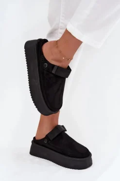 Śniegowce Damskie Na Platformie Z Rzepem Czarne Jorielle