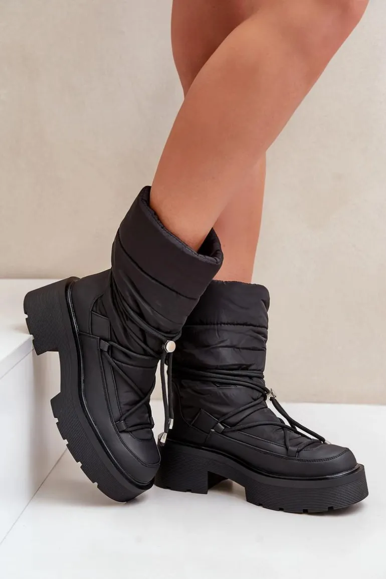 Śniegowce Damskie Na Platformie I Płaskim Obcasie Czarne Seandriel