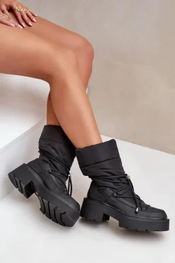 Śniegowce Damskie Na Platformie I Płaskim Obcasie Czarne Seandriel