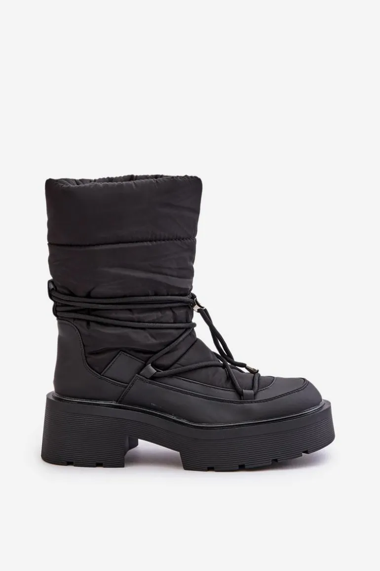 Śniegowce Damskie Na Platformie I Płaskim Obcasie Czarne Seandriel