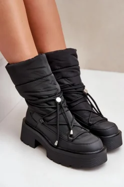 Śniegowce Damskie Na Platformie I Płaskim Obcasie Czarne Seandriel